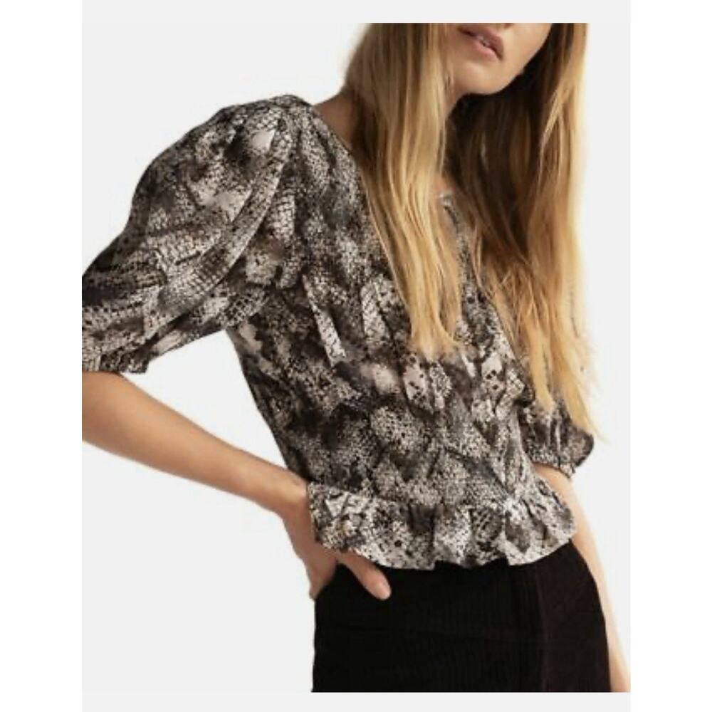 Free People Women's Cotton XOXO Snake Printed Smocked Crop Top Black XS, $88 NWT